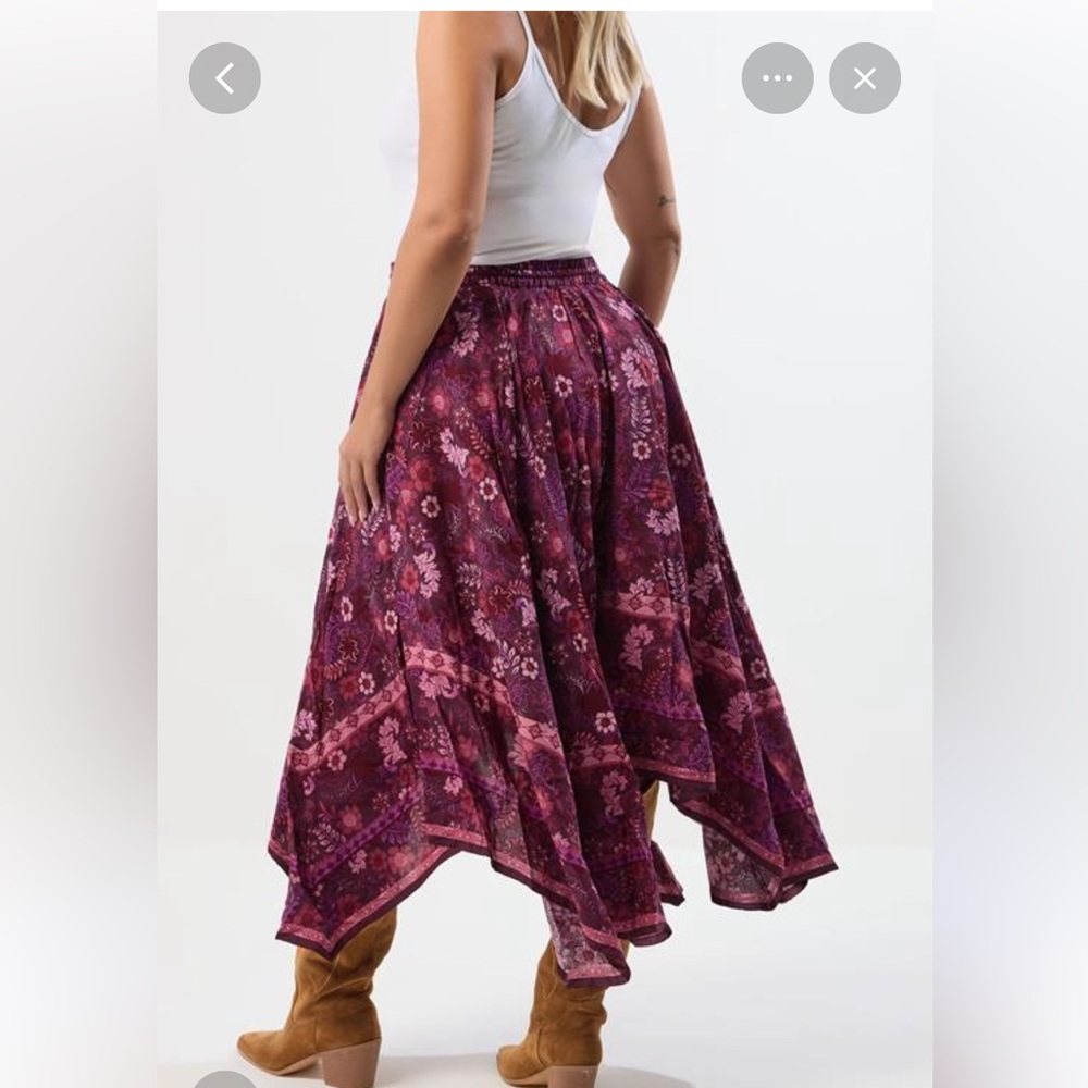 Bandolino Vintage Paisley Magenta Chiffon Boho Skirt with Fairy/Hanky Hem Sz 6
